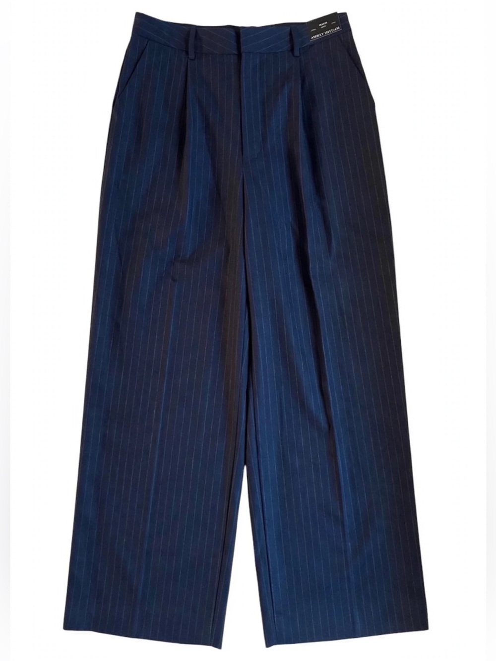 NWT Ashley Graham Mid Rise  Blue Pinstripe Corporate Trousers Plus Size 28W